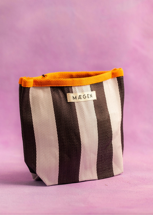 Women’s Orange, white and aubergine, Striped woven pouch for makeup, beach, accessories from Maegan 