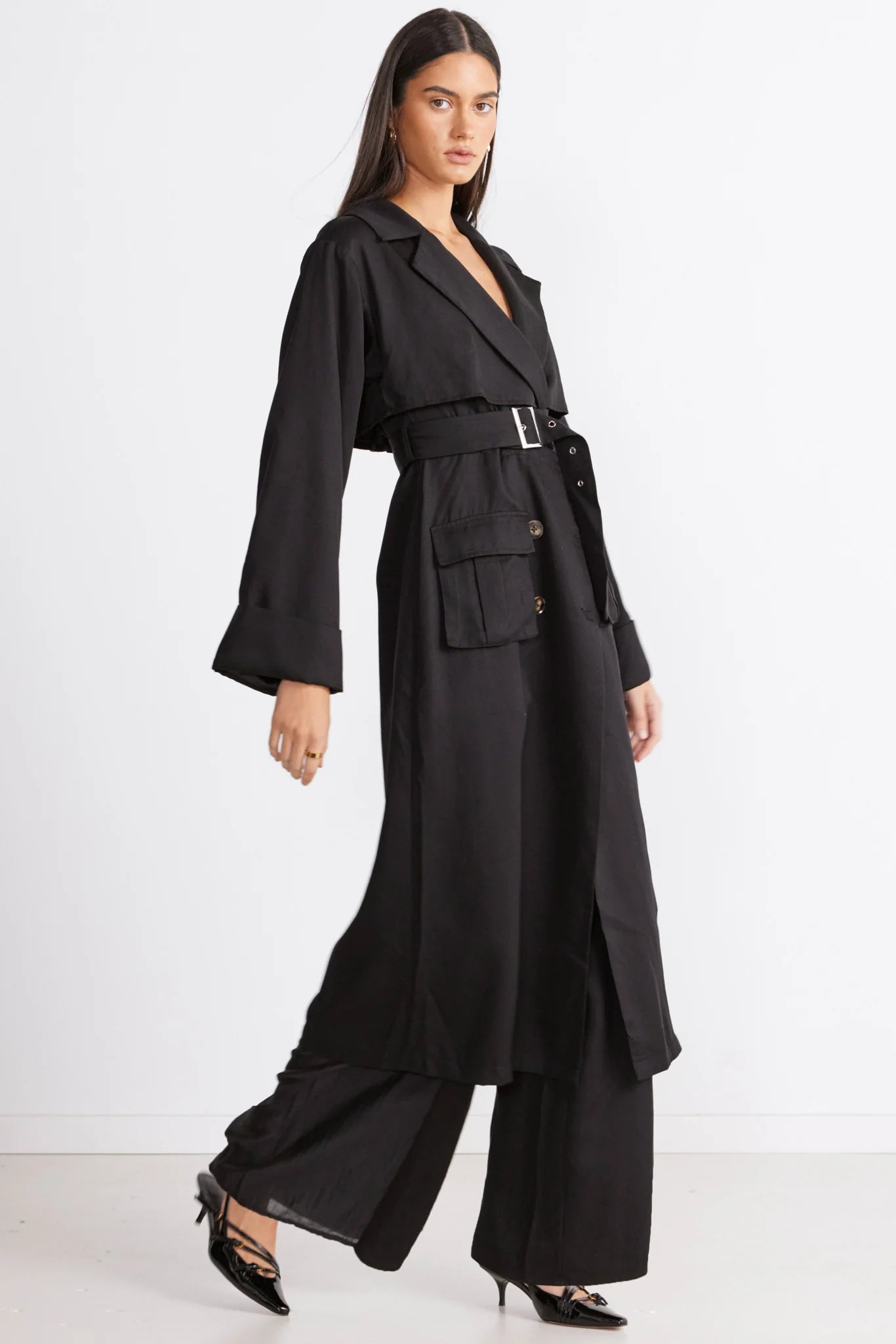 VICTORIA DETACHABLE TRENCH COAT - Black