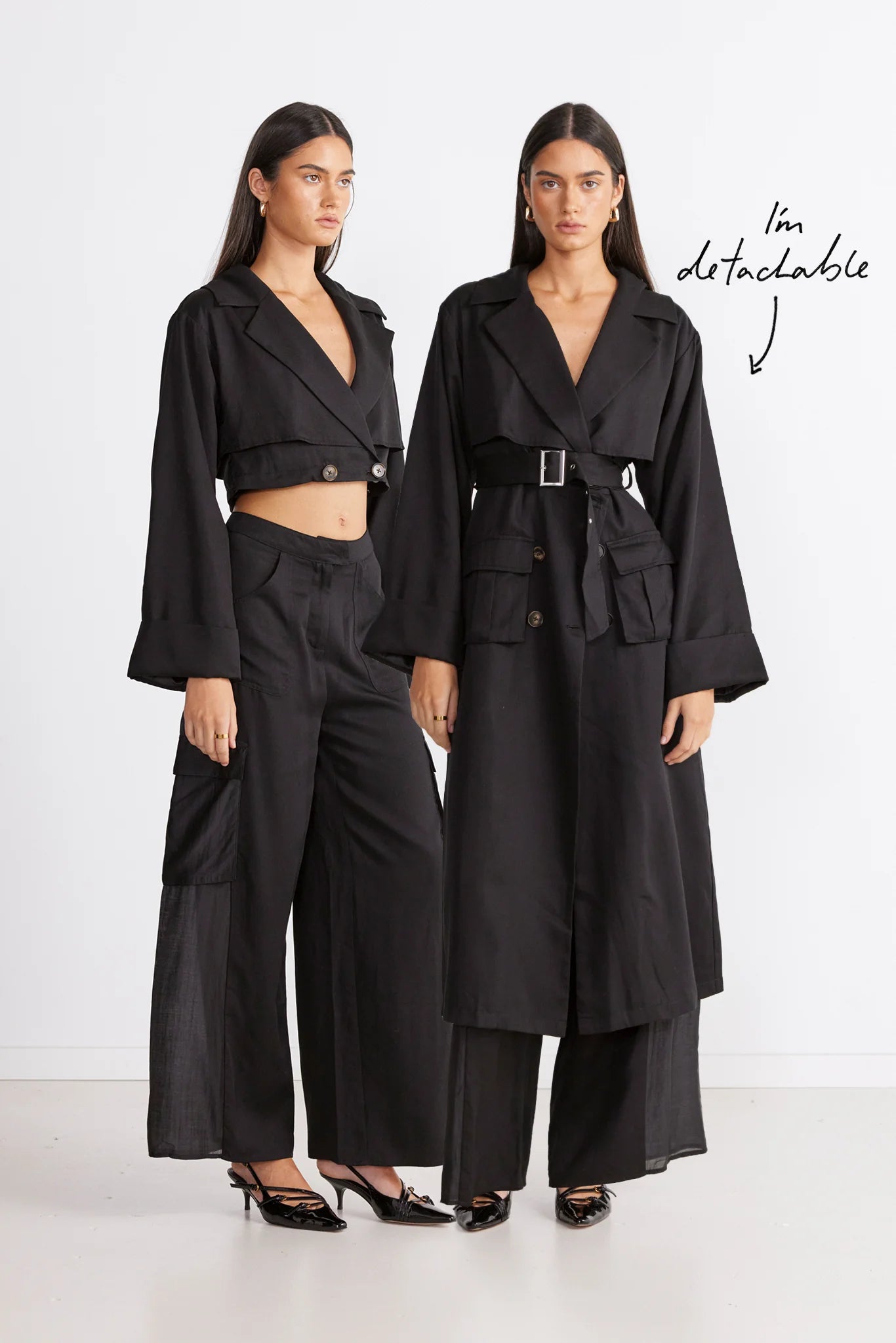 VICTORIA DETACHABLE TRENCH COAT - Black