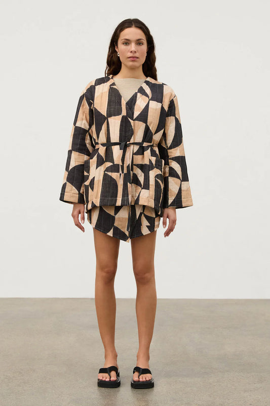 QUILTED LINEN BLEND REVERSIBLE JACKET - mosaic