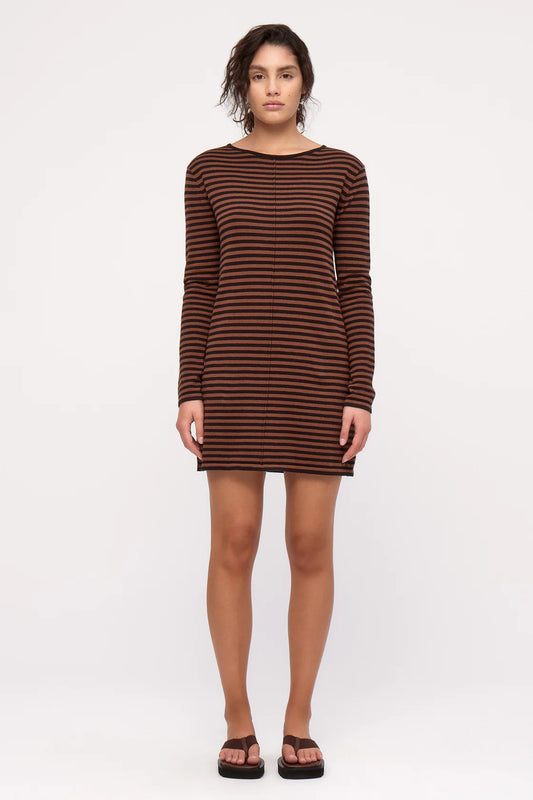 Knit Mini Dress-Brown Stripe