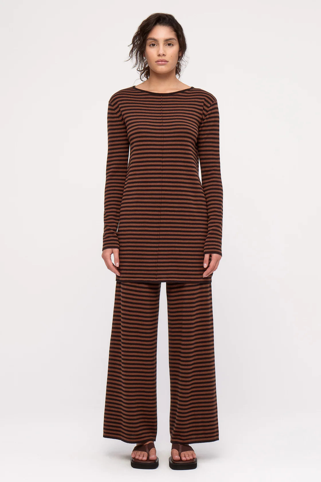 Knit Mini Dress-Brown Stripe