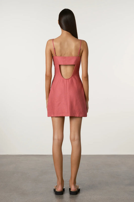 Linen Mini Dress - Berry