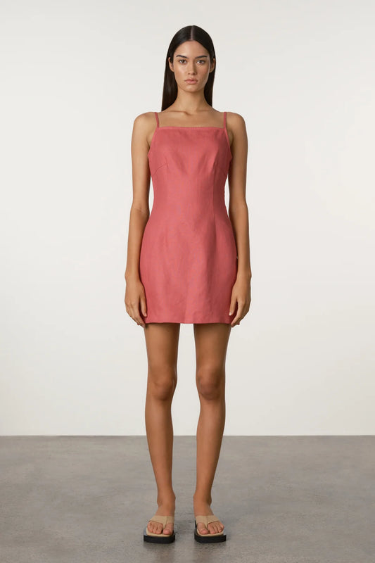 Linen Mini Dress - Berry
