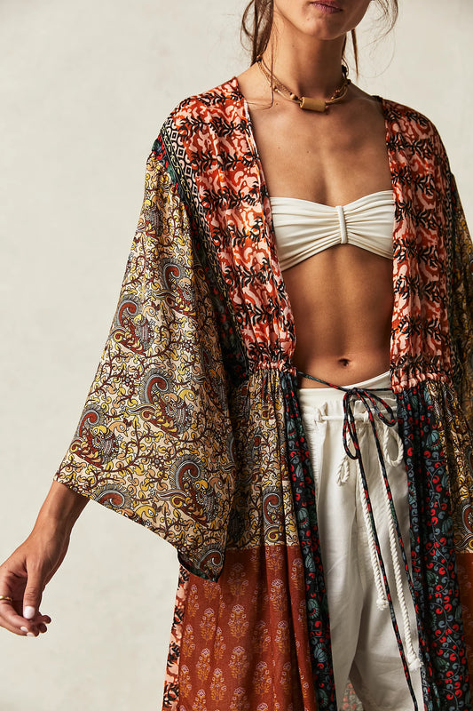 Bombay Mixed Print Kimono - Sand Combo