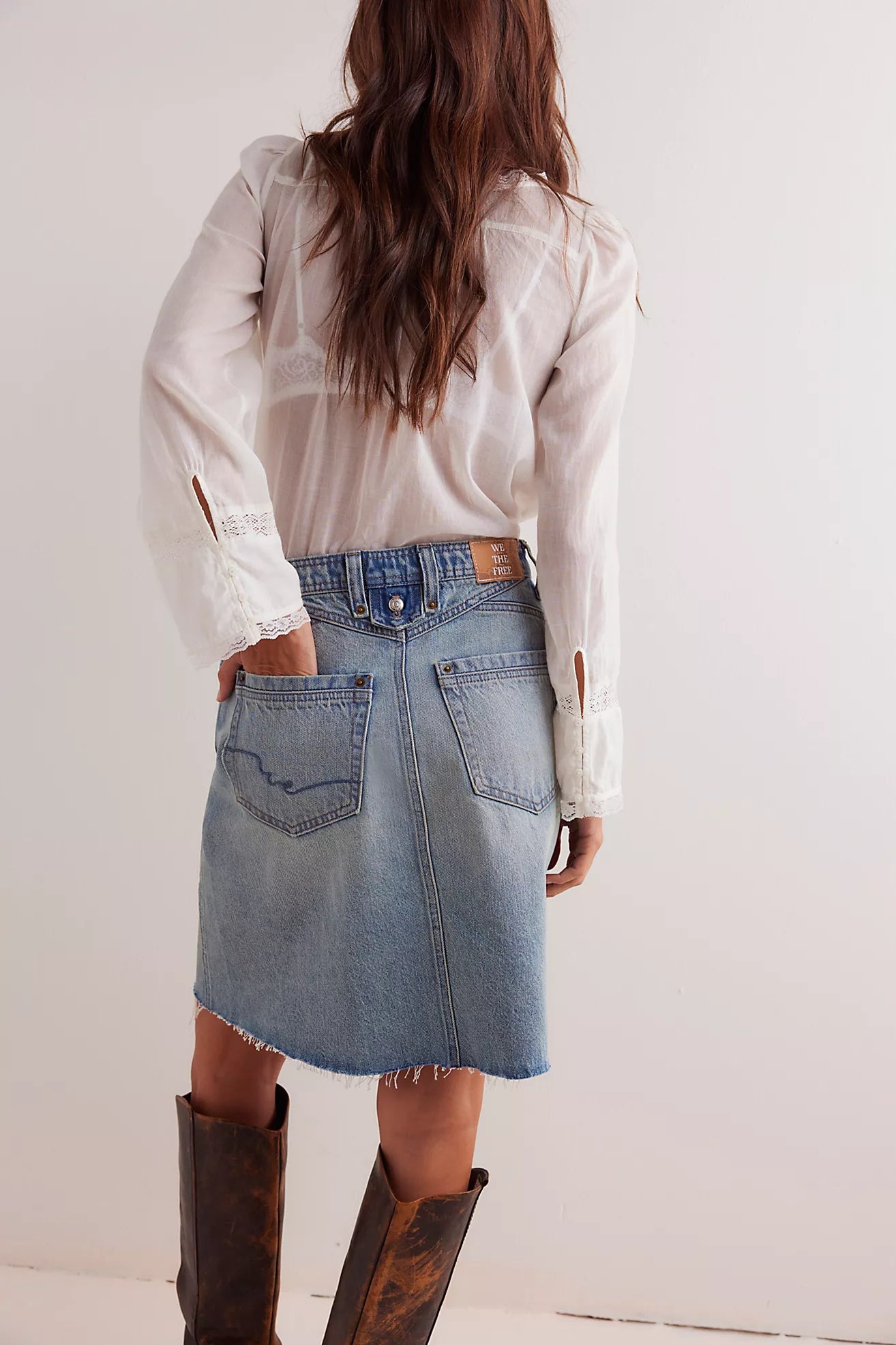 We The Free Suzie Denim Midi Skirt-sun stoned blue