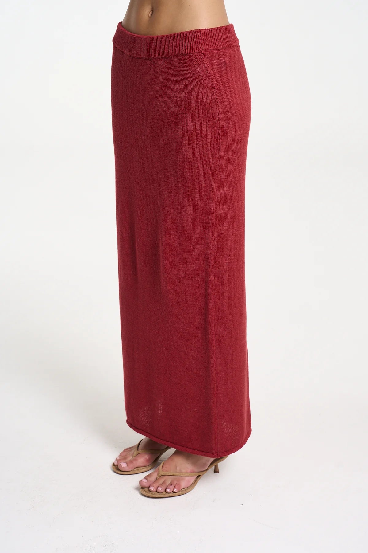 Knit Maxi Skirt-Carmine Red