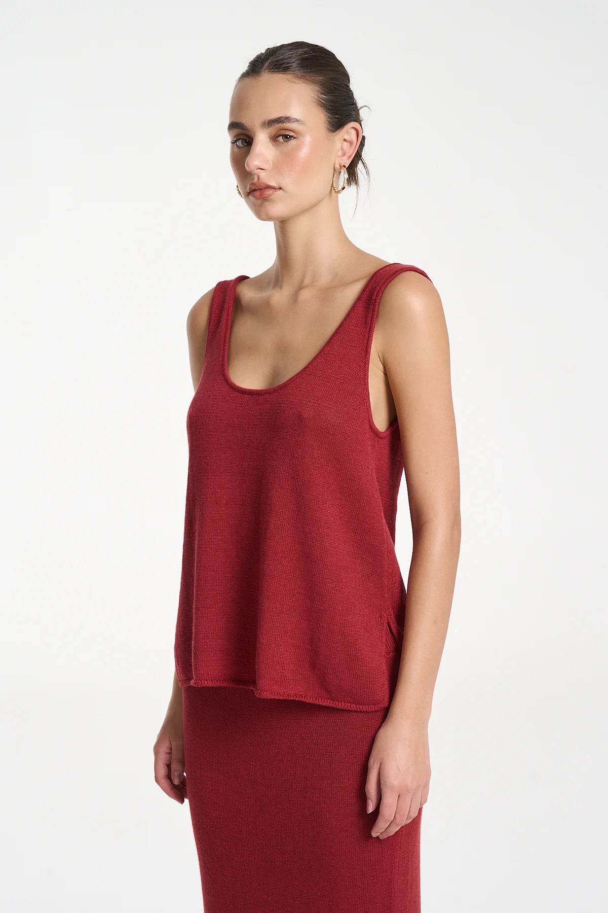 Knit Tank-Carmine Red