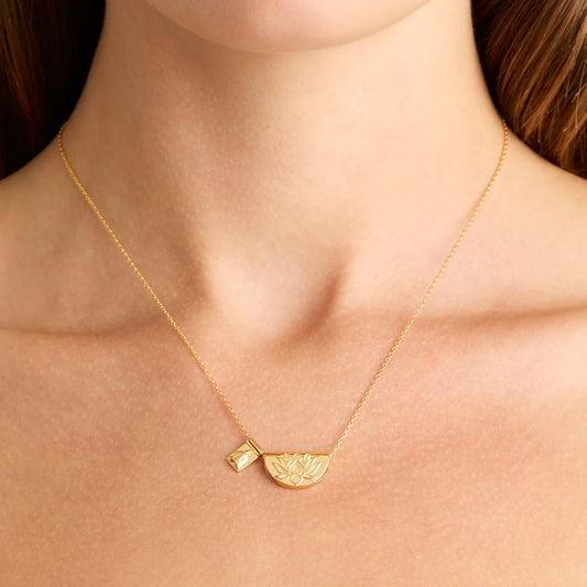 Lotus and Little Buddha Necklace - Gold