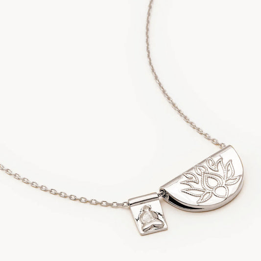 Lotus and Little Buddha Necklace - Silver