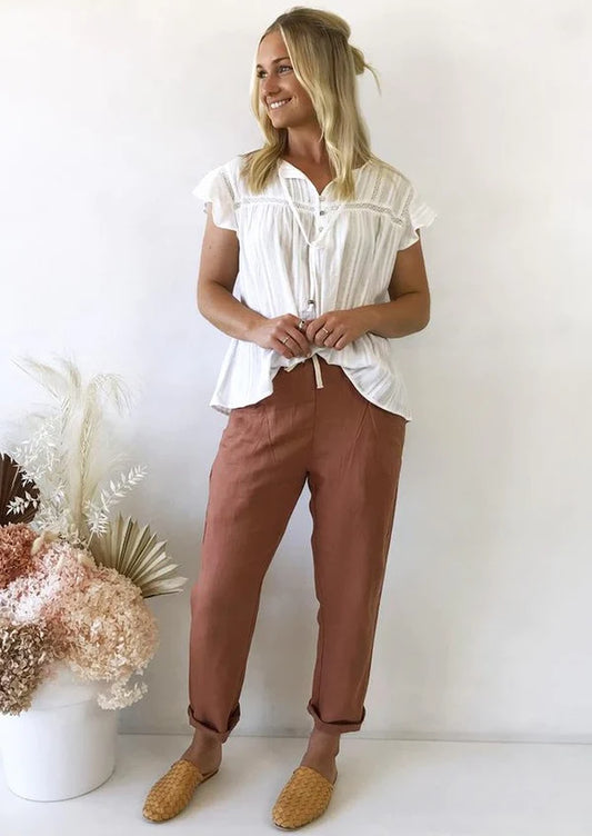 Luxe Linen Pants - Rust