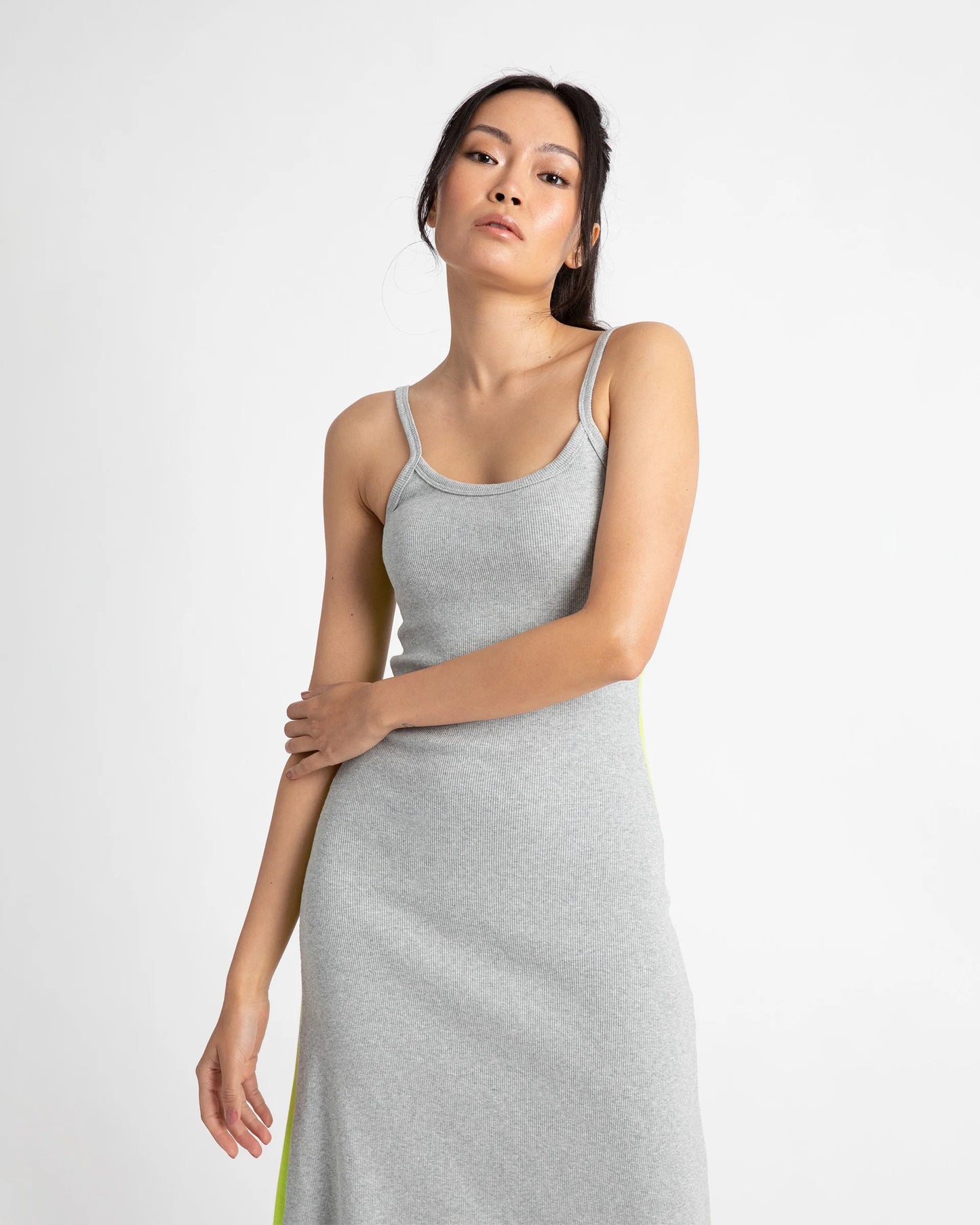 Midi A Line Dress - Grey/AppleStripe